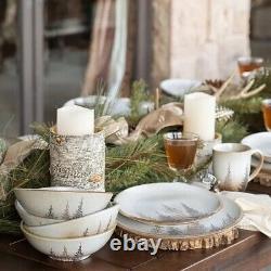 16pc Pine Tree Forest Dinnerware Set Kitchen Plate Wilderness Cream Beige Brown