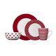 16pc Red White Dinnerware Set Polka Dot Kitchen Dinner Plate Dish Modern Stripe