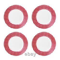 16pc Red White Dinnerware Set Polka Dot Kitchen Dinner Plate Dish Modern Stripe