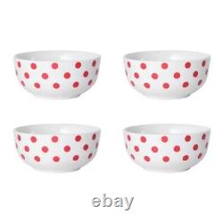 16pc Red White Dinnerware Set Polka Dot Kitchen Dinner Plate Dish Modern Stripe