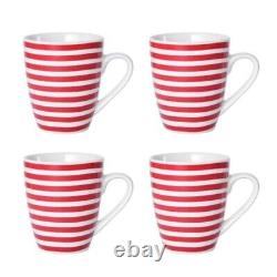 16pc Red White Dinnerware Set Polka Dot Kitchen Dinner Plate Dish Modern Stripe