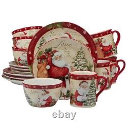 16pc Santa Claus Dinnerware Set Kitchen Dinner Plate Dish Christmas Red White