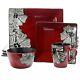 16pc Square Stoneware Garden Flower Dinnerware Set Red Elama