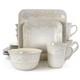16pc Stoneware Floral Dove Dinnerware Set White Elama Rounded Square Dishware