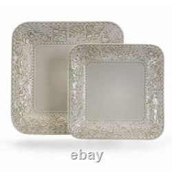 16pc Stoneware Floral Dove Dinnerware Set White Elama Rounded Square Dishware