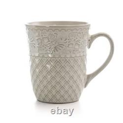 16pc Stoneware Floral Dove Dinnerware Set White Elama Rounded Square Dishware