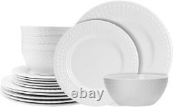18-Piece Bone China Dinnerware Set for 6, White Porcelain Plates and Bowls with