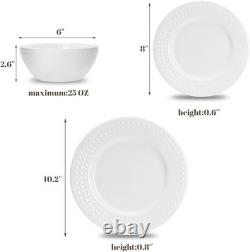 18-Piece Bone China Dinnerware Set for 6, White Porcelain Plates and Bowls with