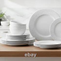18-Piece Bone China Dinnerware Set for 6, White Porcelain Plates and Bowls with