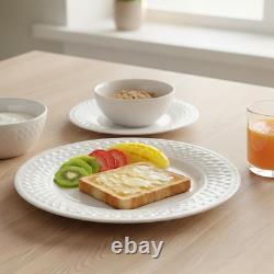 18-Piece Bone China Dinnerware Set for 6, White Porcelain Plates and Bowls with