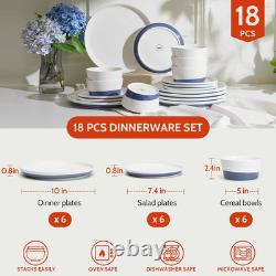18-Piece Hand Painted Porcelain Dinnerware Set for 6, Blue