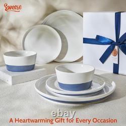18-Piece Hand Painted Porcelain Dinnerware Set for 6, Blue