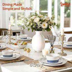 18-Piece Hand Painted Porcelain Dinnerware Set for 6, Blue