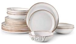 18 Piece Stoneware Dinnerware Sets for 6, Plates and 6 Set (18pcs) Pearl White
