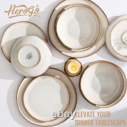 18 Piece Stoneware Dinnerware Sets for 6, Plates and 6 Set (18pcs) Pearl White