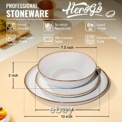 18 Piece Stoneware Dinnerware Sets for 6, Plates and Bowls Dinner Dish Set, I