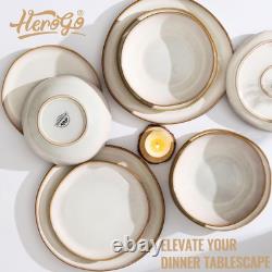 18 Piece Stoneware Dinnerware Sets for 6, Plates and Bowls Dinner Dish Set, I