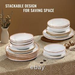 18 Piece Stoneware Dinnerware Sets for 6, Plates and Bowls Dinner Dish Set, I