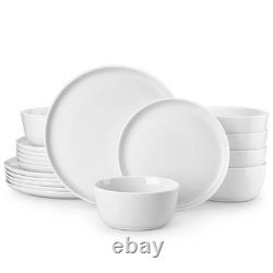 18-Piece White Porcelain Dinnerware Set for 6, Elegant Tableware, Dishwasher Saf