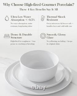 18-Piece White Porcelain Dinnerware Set for 6, Elegant Tableware, Dishwasher Saf