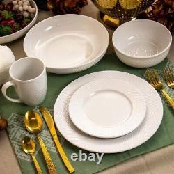 18-Piece White Porcelain Dinnerware Set with Plates Bowls Mugs Service for 4