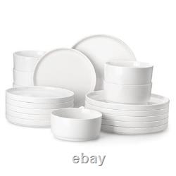 18 Pieces Porcelain Dinnerware Set, Modern White Dish Set for 6, Premium
