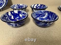 180 Marbeled Swirl Enamelware 12 Pc Dinnerware SET Dinner Side Plates Bowls NEW