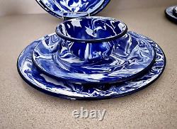 180 Marbeled Swirl Enamelware 12 Pc Dinnerware SET Dinner Side Plates Bowls NEW