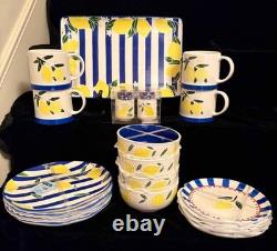 19 Pc Hobby Lobby Blue/white Striped Lemondish Setservice For 4platternew