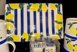 19 Pc Hobby Lobby Blue/white Striped Lemondish Setservice For 4platternew