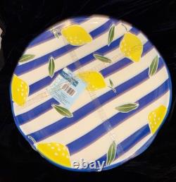 19 Pc Hobby Lobby Blue/white Striped Lemondish Setservice For 4platternew