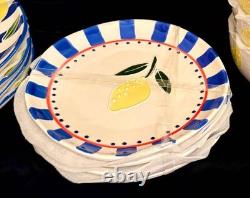 19 Pc Hobby Lobby Blue/white Striped Lemondish Setservice For 4platternew