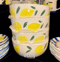 19 Pc Hobby Lobby Blue/white Striped Lemondish Setservice For 4platternew