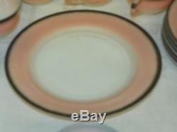 1950's HAZEL ATLAS OVIDE PLATONITE 20 Pc Pink Black White Dinnerware Set For 6