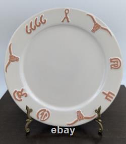 2 Frankoma Pottery Ranch Bone White Dinner Plate Set Plates 10.5 Cattle Brands