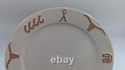 2 Frankoma Pottery Ranch Bone White Dinner Plate Set Plates 10.5 Cattle Brands