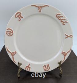 2 Frankoma Pottery Ranch Bone White Dinner Plate Set Plates 10.5 Cattle Brands