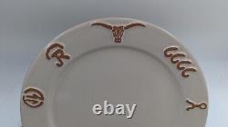 2 Frankoma Pottery Ranch Bone White Dinner Plate Set Plates 10.5 Cattle Brands