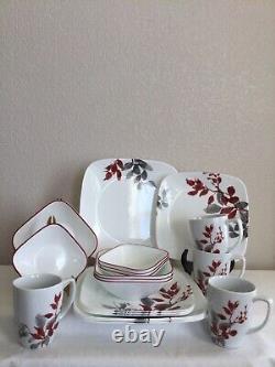 20 Pc Set Corelle Kyoto Leaves Square Dinnerware Vitrelle Break Chip Resistant