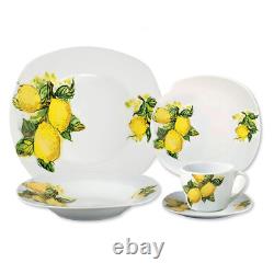 20 Pcs Porcelain Square Dinnerware Set Service for 4 People Lemon Design