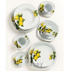 20 Pcs Porcelain Square Dinnerware Set Service for 4 People Lemon Design