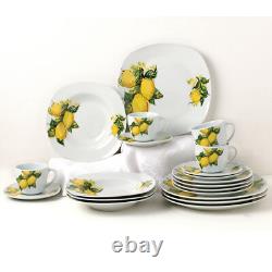 20 Pcs Porcelain Square Dinnerware Set Service for 4 People Lemon Design