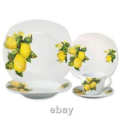20 Pcs Porcelain Square Dinnerware Set Service for 4 People Lemon Design