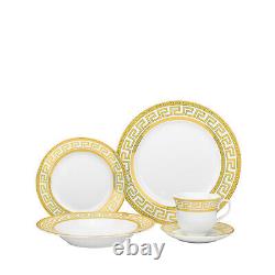 20 Piece Athena Gold Greek Key Bone China Dinner Serving Dish Set for 4 White