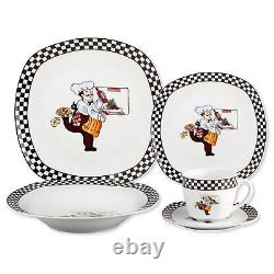 20 Pieces Porcelain Square Dinnerware Set Service for 4 People Chef Design