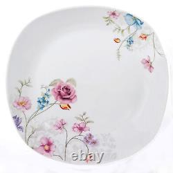 20 Pieces Porcelain Square Dinnerware Set Service for 4 Small Floral Design