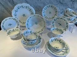 20 pc Antique Staffordshire Hard Paste Sprig Ware 3 Leaf Clover 19th Century