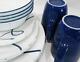 20-pc Corelle LIA DINNERWARE SET / Plates Bowls Mugs Cobalt Blue Curly Swirls