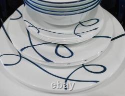 20-pc Corelle LIA DINNERWARE SET / Plates Bowls Mugs Cobalt Blue Curly Swirls