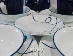 20-pc Corelle LIA DINNERWARE SET / Plates Bowls Mugs Cobalt Blue Curly Swirls